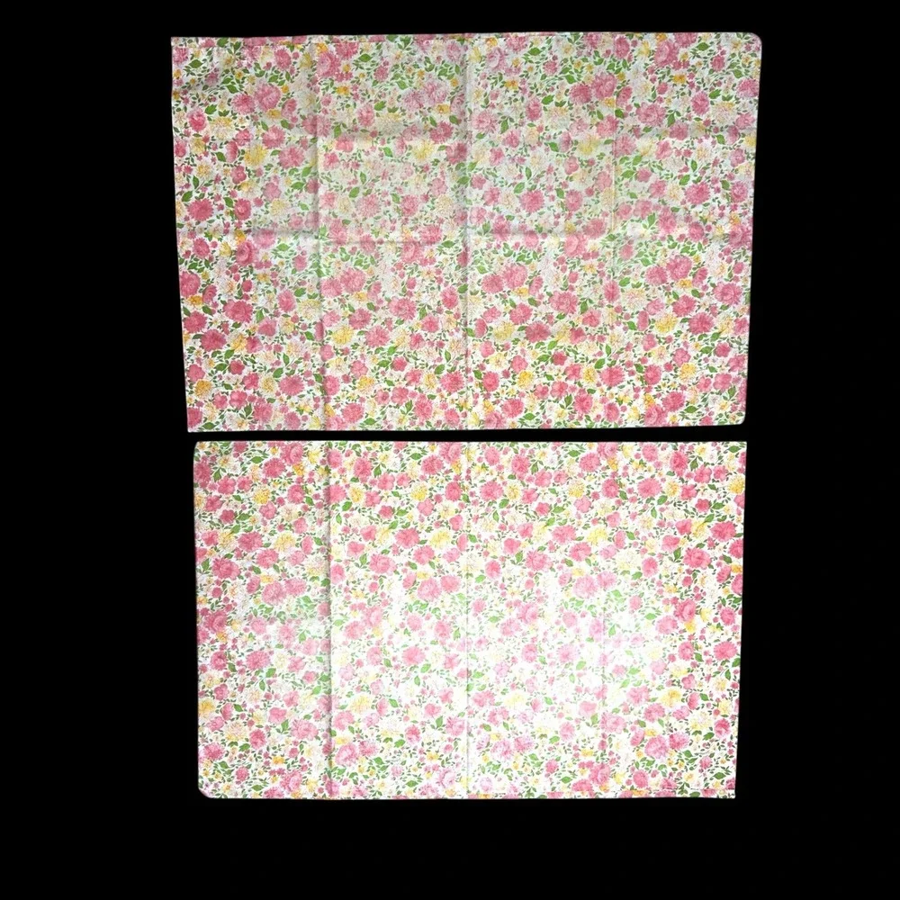 Vintage Cannon Royal Family Floral Pillowcase Set Pink Yellow Percale Made USA